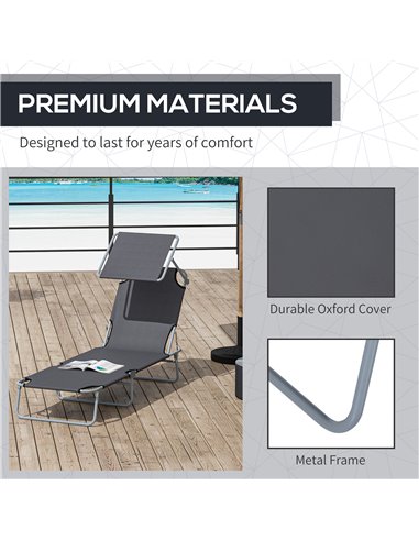 Outsunny Reclining Chair Sun Lounger with Sun Shade Awning, Grey