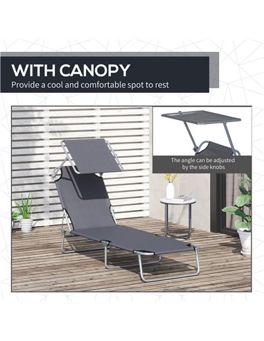 Outsunny Reclining Chair Sun Lounger with Sun Shade Awning, Grey