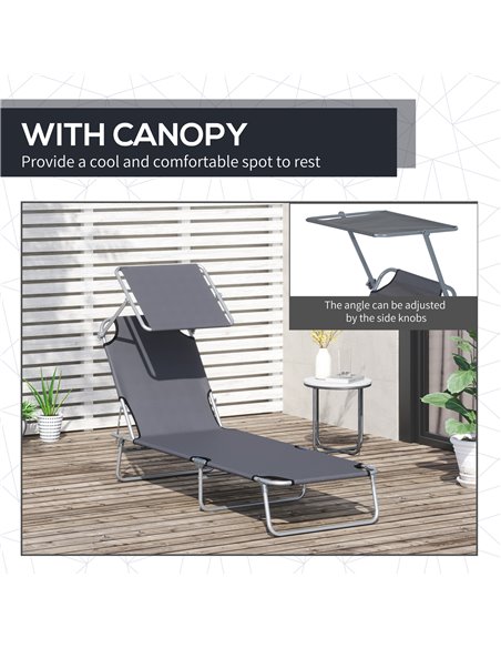 Outsunny Reclining Chair Sun Lounger with Sun Shade Awning, Grey - pic 13740 | FastDaddyshop