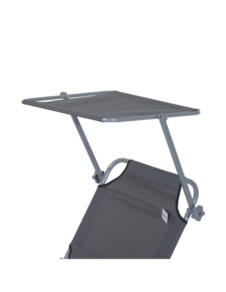 Outsunny Reclining Chair Sun Lounger with Sun Shade Awning, Grey - pic 13742 | FastDaddyshop