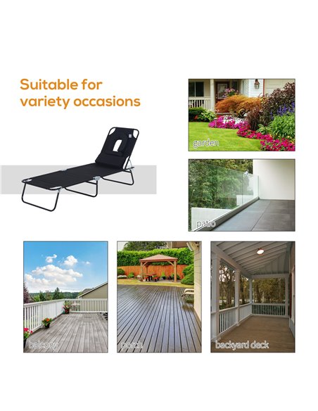Outsunny Sun Lounger Foldable Reclining Chair with Pillow and Reading Hole Garden Beach Outdoor Recliner Adjustable Black - pic 13747 | FastDaddyshop