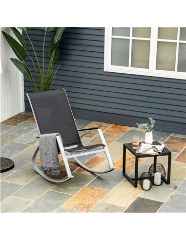 Outsunny Rocking Chair Sun Lounger Garden Seat Patio High Back Texteline Black