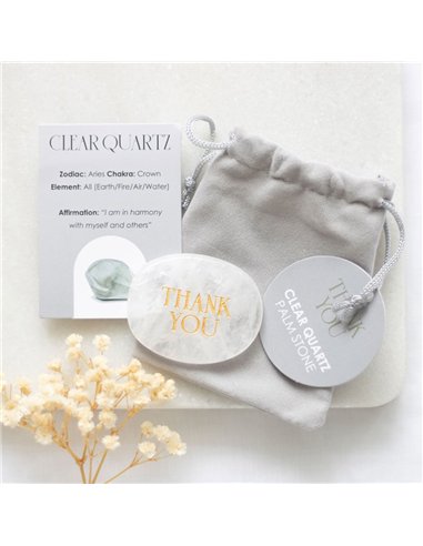 Thank You Clear Quartz Crystal Palm Stone CE_90823