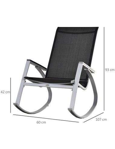 Outsunny Rocking Chair Sun Lounger Garden Seat Patio High Back Texteline Black