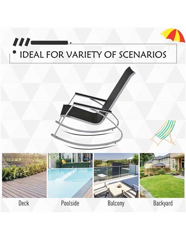 Outsunny Rocking Chair Sun Lounger Garden Seat Patio High Back Texteline Black