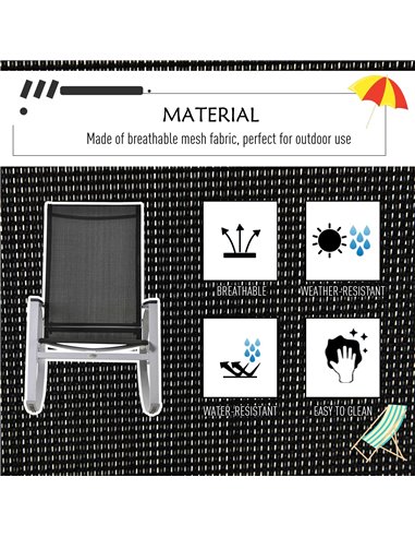 Outsunny Rocking Chair Sun Lounger Garden Seat Patio High Back Texteline Black
