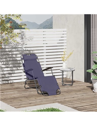 Outsunny 2 in 1 Sun Lounger Folding Reclining Chair Garden Outdoor Camping Adjustable Back with Pillow Grey