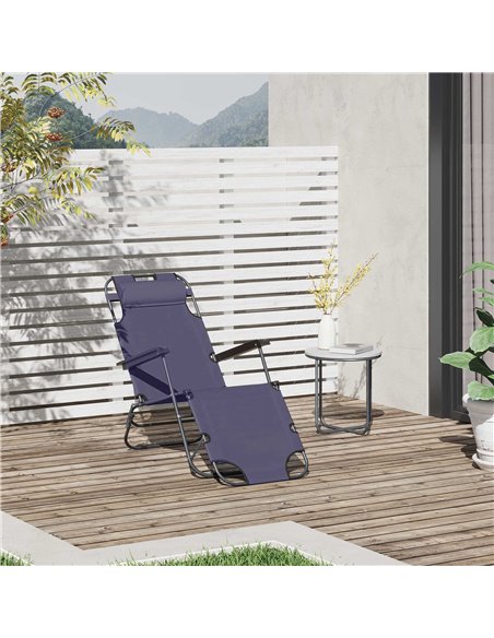 Outsunny 2 in 1 Sun Lounger Folding Reclining Chair Garden Outdoor Camping Adjustable Back with Pillow Grey - pic 13768 | FastDaddyshop