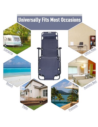 Outsunny 2 in 1 Sun Lounger Folding Reclining Chair Garden Outdoor Camping Adjustable Back with Pillow Grey