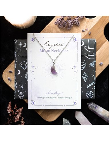 Amethyst Crystal Moon Necklace on Greeting Card CW_90324