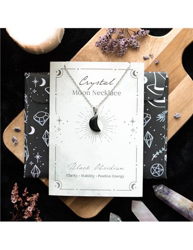Black Obsidian Crystal Moon Necklace on Greeting Card CW_90624