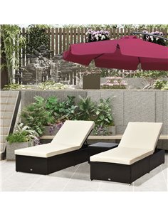 Outsunny 3PC Outdoor Rattan Sun Lounger Set, Dark Coffee 2