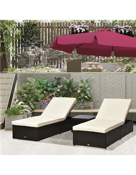 Outsunny 3PC Rattan Sun Lounger Garden Outdoor Wicker Recliner Bed Side Table Set  Patio Furniture Dark Coffee - pic 13776 | FastDaddyshop