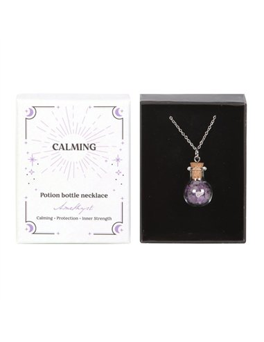 Calming Amethyst Crystal Chip Potion Bottle Necklace CW_90724