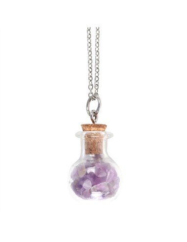 Calming Amethyst Crystal Chip Potion Bottle Necklace CW_90724