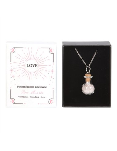 Love Rose Quartz Crystal Chip Potion Bottle Necklace CW_90824