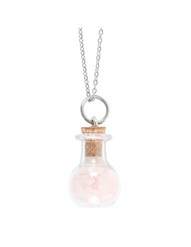 Love Rose Quartz Crystal Chip Potion Bottle Necklace CW_90824