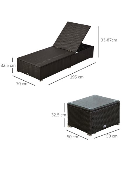 Outsunny 3PC Rattan Sun Lounger Garden Outdoor Wicker Recliner Bed Side Table Set  Patio Furniture Dark Coffee - pic 13777 | FastDaddyshop