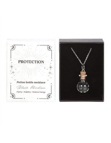 Protection Black Obsidian Crystal Chip Potion Bottle Necklace CW_91024