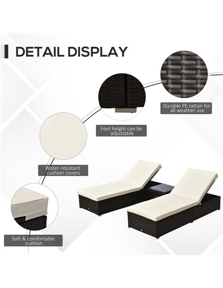 Outsunny 3PC Rattan Sun Lounger Garden Outdoor Wicker Recliner Bed Side Table Set  Patio Furniture Dark Coffee - pic 13778 | FastDaddyshop