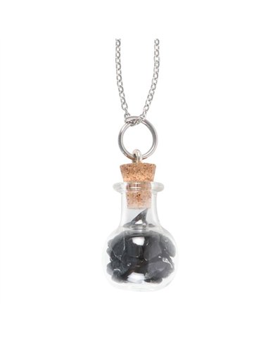 Protection Black Obsidian Crystal Chip Potion Bottle Necklace CW_91024