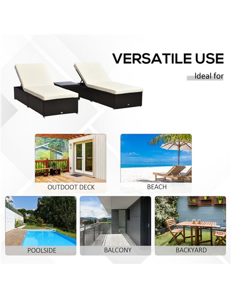 Outsunny 3PC Rattan Sun Lounger Garden Outdoor Wicker Recliner Bed Side Table Set  Patio Furniture Dark Coffee - pic 13781 | FastDaddyshop