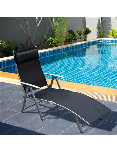 Outsunny Texteline Sun Lounger Recliner Chair Patio Foldable Garden 5 Levels Black