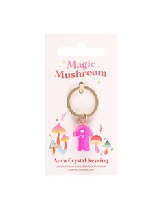 Pink Aura Crystal Mushroom Keyring FF_16125
