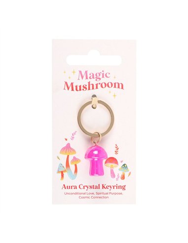Pink Aura Crystal Mushroom Keyring FF_16125