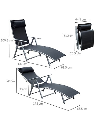 Outsunny Texteline Sun Lounger Recliner Chair Patio Foldable Garden 5 Levels Black