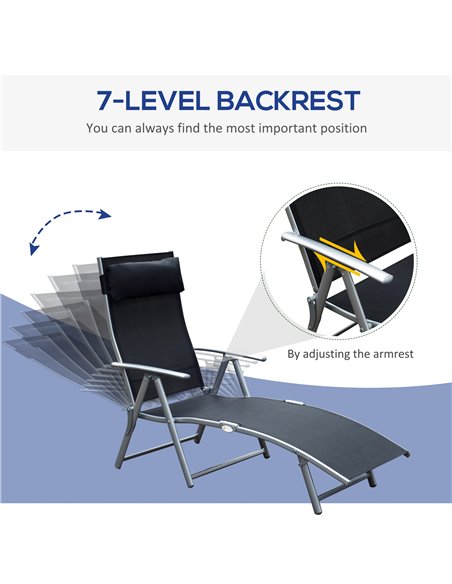 Outsunny Texteline Sun Lounger Recliner Chair Patio Foldable Garden 5 Levels Black - pic 13786 | FastDaddyshop