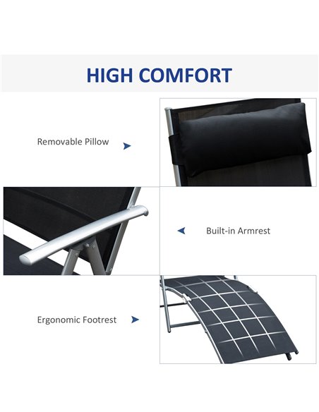 Outsunny Texteline Sun Lounger Recliner Chair Patio Foldable Garden 5 Levels Black - pic 13787 | FastDaddyshop