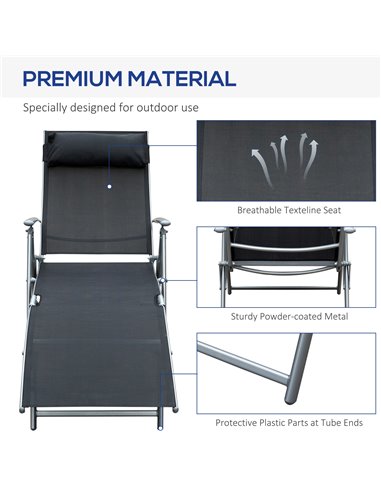 Outsunny Texteline Sun Lounger Recliner Chair Patio Foldable Garden 5 Levels Black