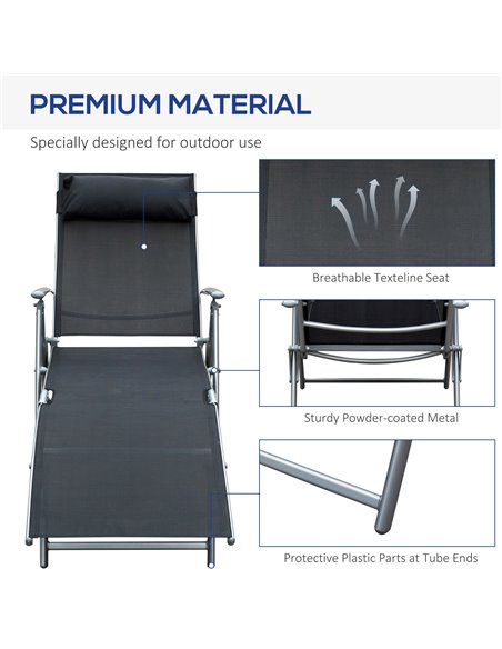 Outsunny Texteline Sun Lounger Recliner Chair Patio Foldable Garden 5 Levels Black - pic 13789 | FastDaddyshop