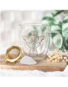 Luna Moth Double Walled Glass Mug with Crystal Tea Infuser LL_19825 2