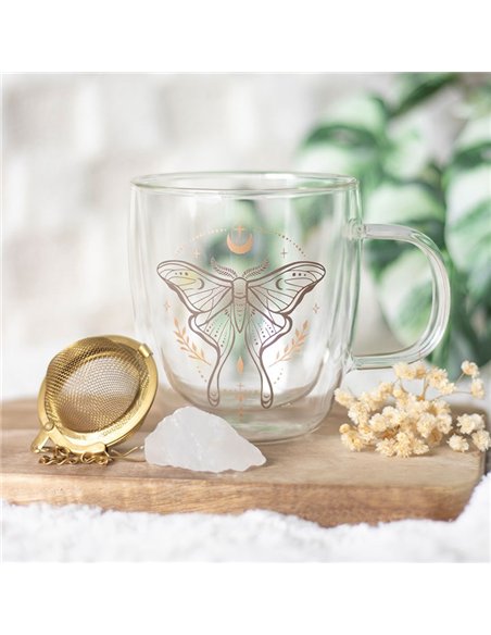 Luna Moth Double Walled Glass Mug with Crystal Tea Infuser LL_19825 - pic 137902 | FastDaddyshop