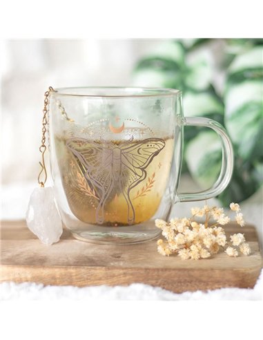 Luna Moth Double Walled Glass Mug with Crystal Tea Infuser LL_19825