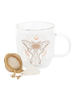 Luna Moth Double Walled Glass Mug with Crystal Tea Infuser LL_19825