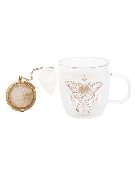 Luna Moth Double Walled Glass Mug with Crystal Tea Infuser LL_19825 - pic 137906 | FastDaddyshop