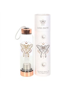 Luna Moth Glass Water Bottle with Clear Quartz Crystal LL_19925