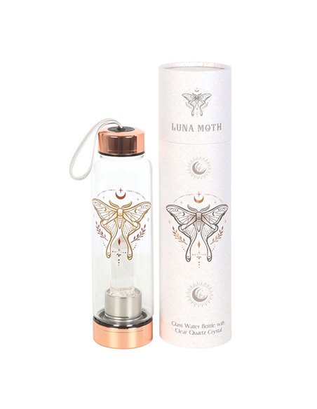 Luna Moth Glass Water Bottle with Clear Quartz Crystal LL_19925 - pic 137909 | FastDaddyshop