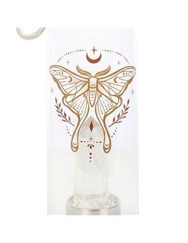 Luna Moth Glass Water Bottle with Clear Quartz Crystal LL_19925
