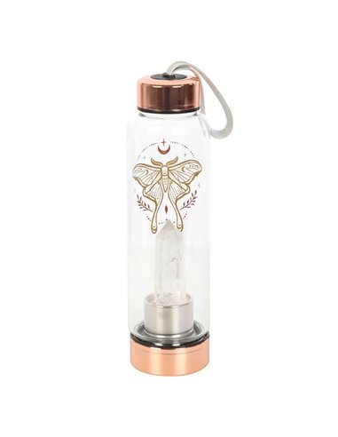 Luna Moth Glass Water Bottle with Clear Quartz Crystal LL_19925