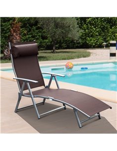 Outsunny Texteline Foldable 7 Levels Sun Lounger Recliner Chair with Headrest, Brown 2