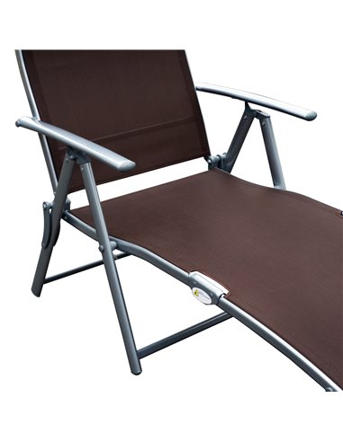 Outsunny Patio Sun Lounger Garden Texteline Foldable Reclining Chair w/ Pillow Outdoor Adjustable Recliner (Brown)