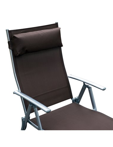 Outsunny Patio Sun Lounger Garden Texteline Foldable Reclining Chair w/ Pillow Outdoor Adjustable Recliner (Brown)