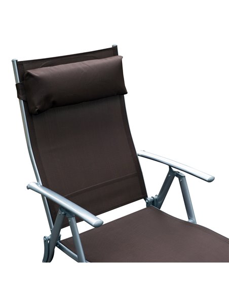 Outsunny Patio Sun Lounger Garden Texteline Foldable Reclining Chair w/ Pillow Outdoor Adjustable Recliner (Brown) - pic 13796 | FastDaddyshop