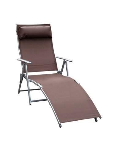 Outsunny Patio Sun Lounger Garden Texteline Foldable Reclining Chair w/ Pillow Outdoor Adjustable Recliner (Brown)