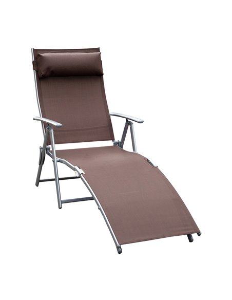 Outsunny Patio Sun Lounger Garden Texteline Foldable Reclining Chair w/ Pillow Outdoor Adjustable Recliner (Brown) - pic 13799 | FastDaddyshop
