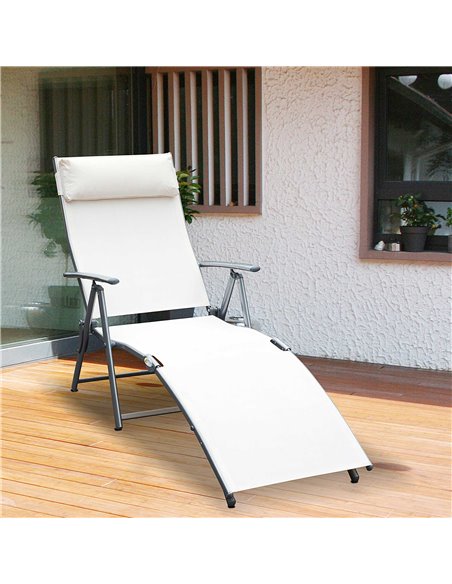 Outsunny Texteline Sun Lounger Recliner Chair Foldable Garden 7 Levels Cream White - pic 13800 | FastDaddyshop
